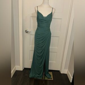 Azazie “Deandre” Formal Chiffon Maxi Gown Cowl Neck Dk Green Sz “A6” (S/4-6)